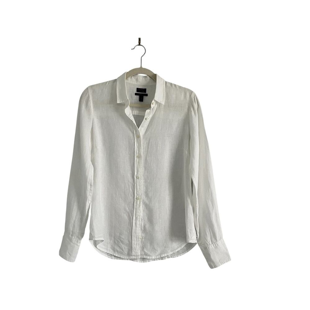 J. Crew Baird McNutt Irish linen perfect shirt white Sz 4 heritage coastal chic - Picture 2 of 10